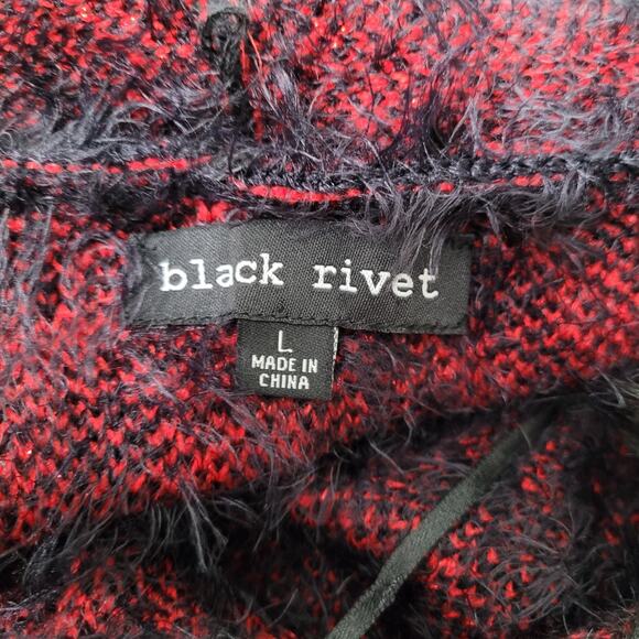 Black Rivet Womens Red Black Faux Fur Trim Long Sleeve Cardigan Sweater Size L - Picture 7 of 9